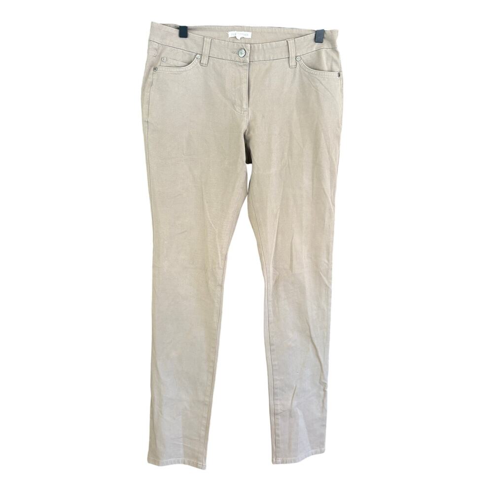 Eileen Fisher Twill Pants 6 Tan Khaki Slim Trousers Capsule Minimalist